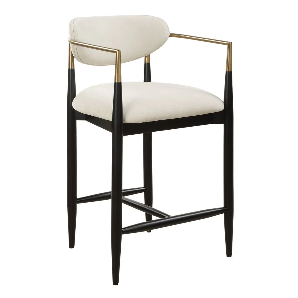 Uttermost Moxie Off-White Velvet Counter Stool With Matte Black Wood and Brushed Brass Frame - Image 3