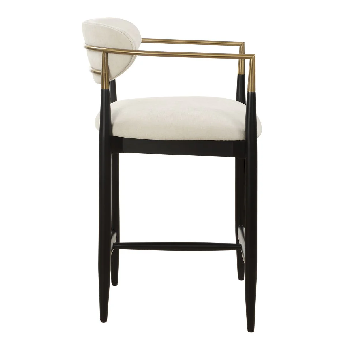 Uttermost Moxie Off-White Velvet Counter Stool With Matte Black Wood and Brushed Brass Frame - Image 4
