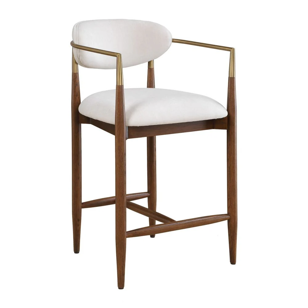 Uttermost Moxie Off- White Velvet With Natural Walnut Frame Counter Stool - Image 4