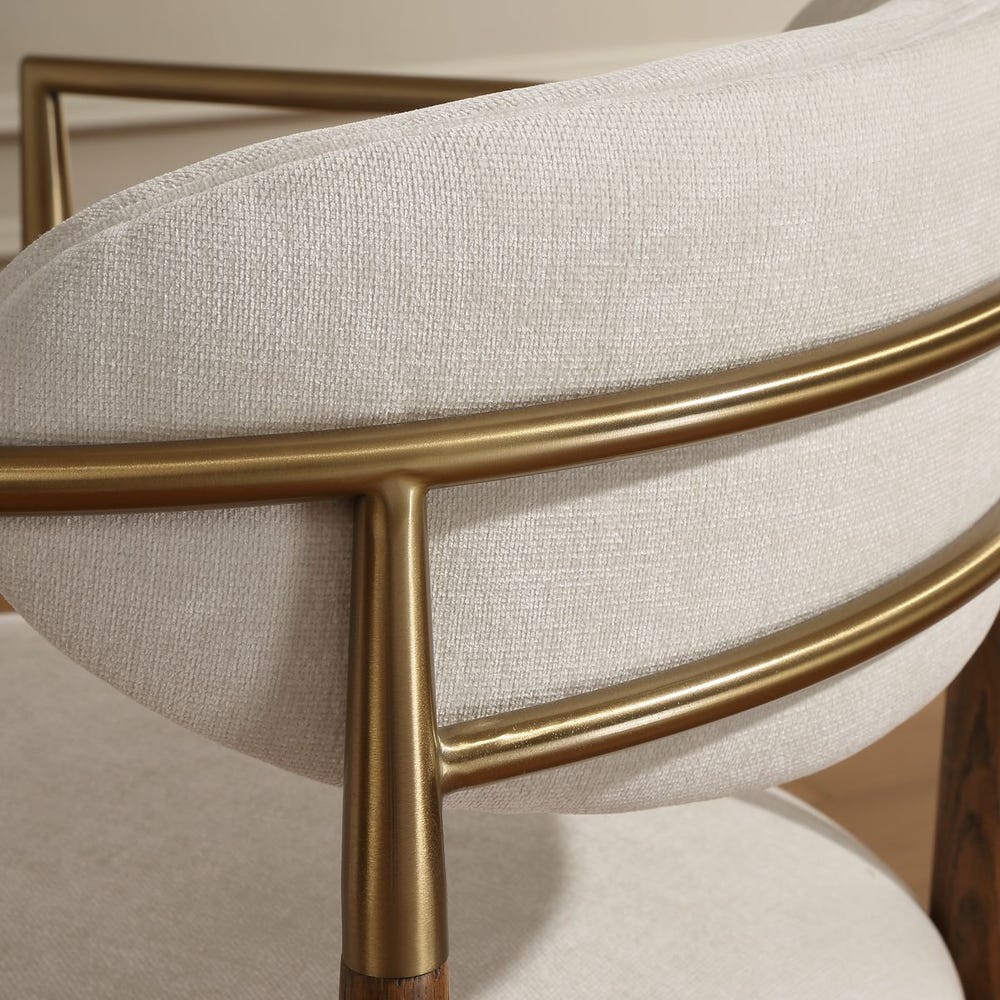 Uttermost Moxie Off- White Velvet With Natural Walnut Frame Dining Arm Chair - Image 2