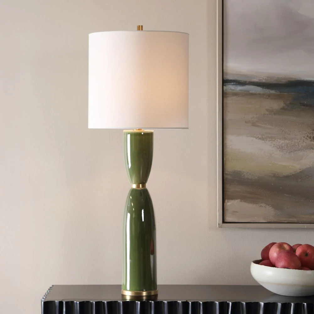 Uttermost Nacua Hourglass Shaped Deep Green Table Lamp