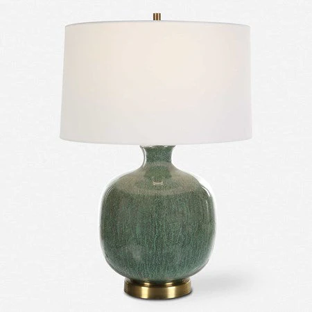 Uttermost Nataly Aged Green Glazed Ceramic Table Lamp With White Linen Shade - Image 2