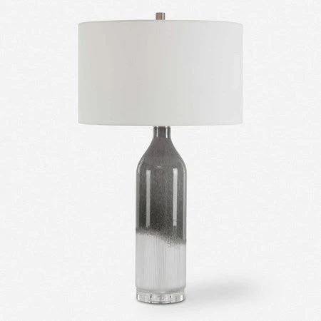 Uttermost Natasha Light Gray and Frosted White Ombré Table Lamp With White Shade - Image 2
