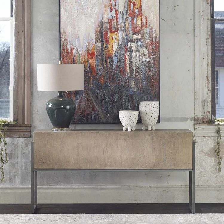 Uttermost Nevis Light Wash With Aged Iron Frame Console Table - Image 4