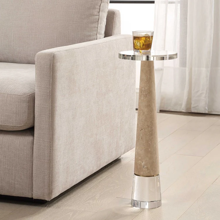 Uttermost Niari Crystal and Natural Travertine Drink Table