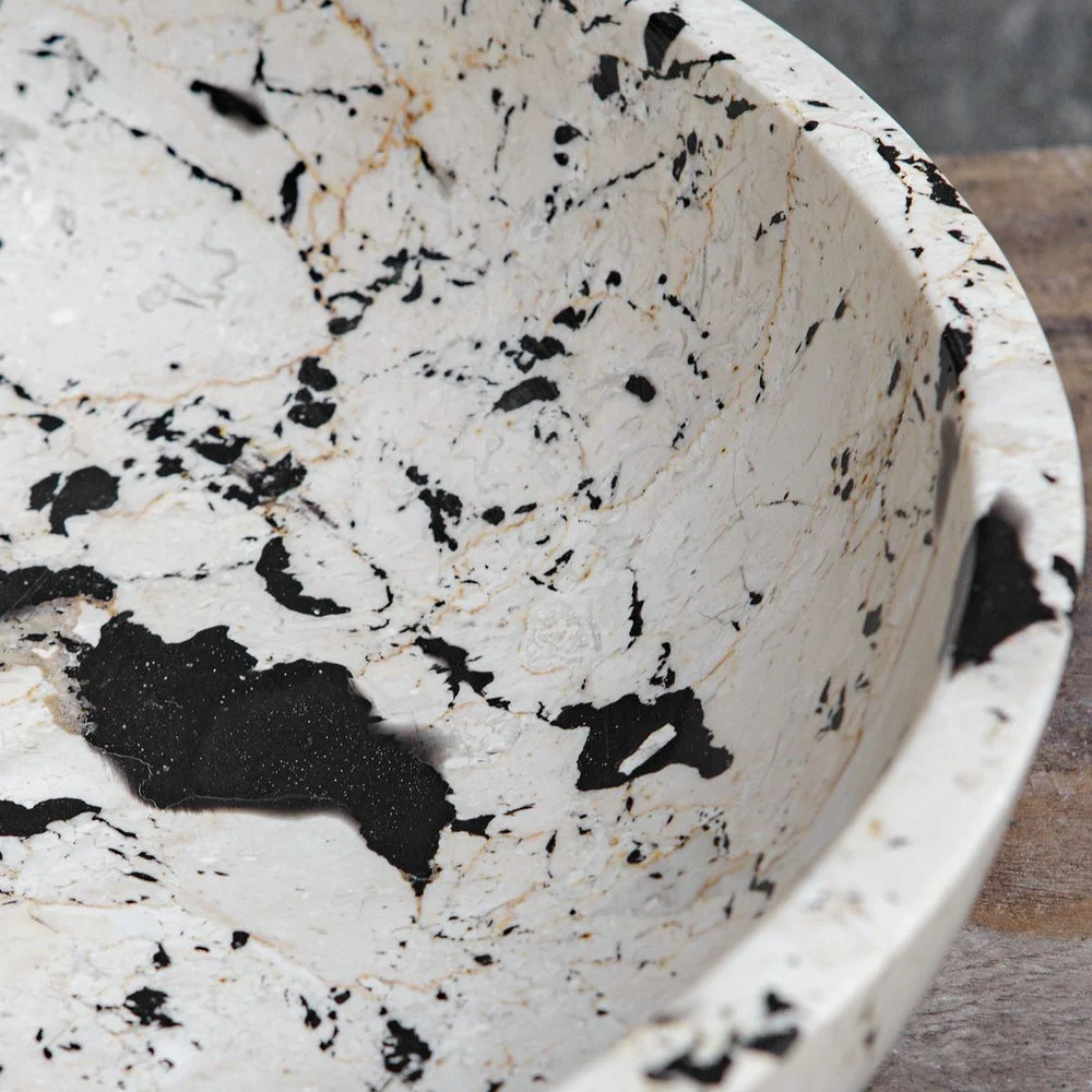 Uttermost Nouveau Handcrafted White Limestone With Black Accents Bowl - Image 7