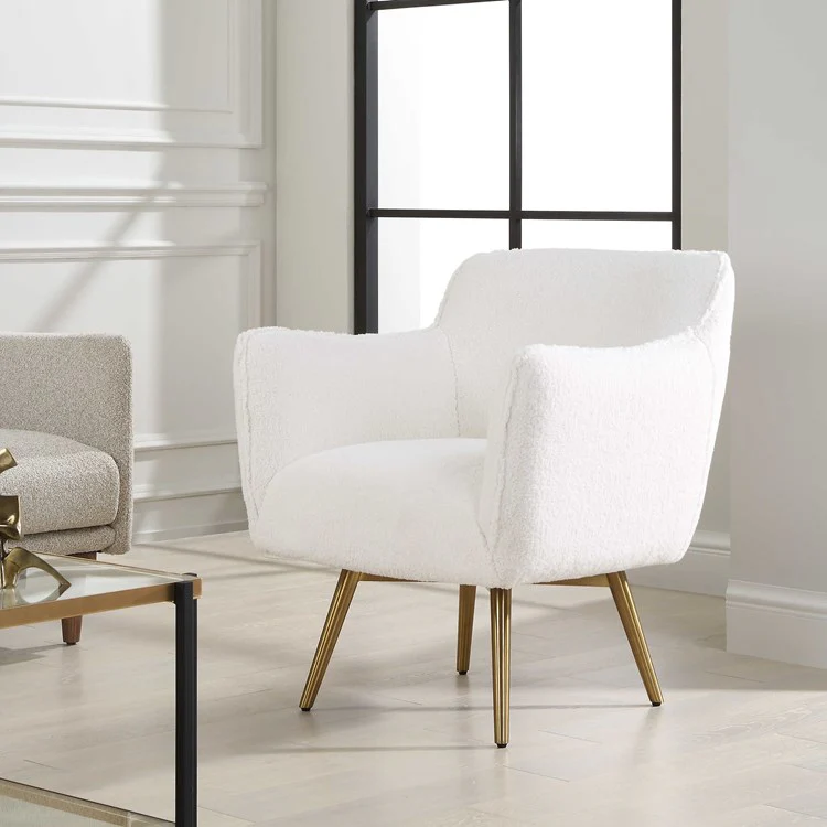 Uttermost Oasis Plush White Faux Sheepskin Swivel Chair - Image 2