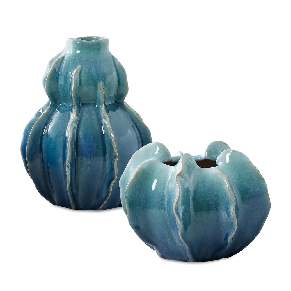 Uttermost Ocean Wave Set of 2 Ceramic Vases ~ Indoor And Outdoor Use - Image 2