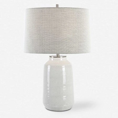 Uttermost Odawa Off-White Crackled Glazed Ceramic Table Lamp With Light Gray Linen Shade - Image 2