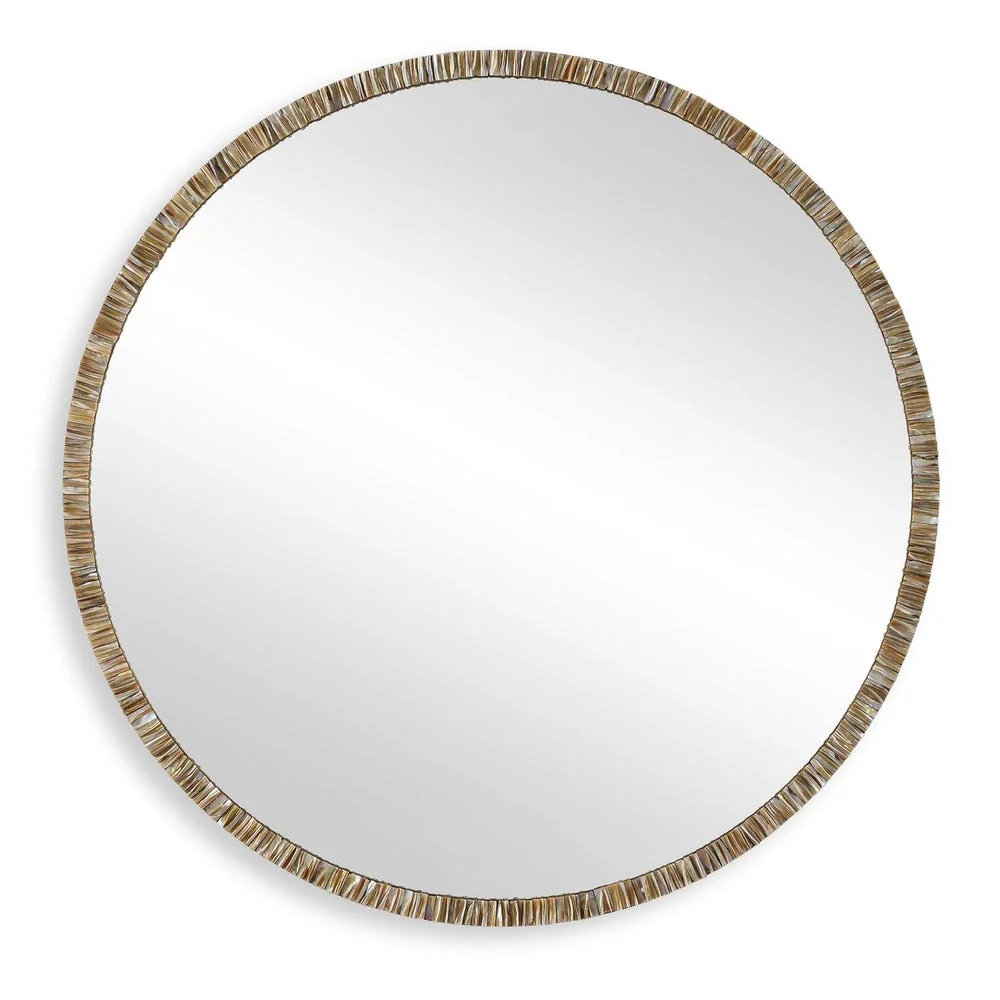 Uttermost Odeon Ridged Capriz Shell Inlay Round Mirror with Bronze Iron - Image 3