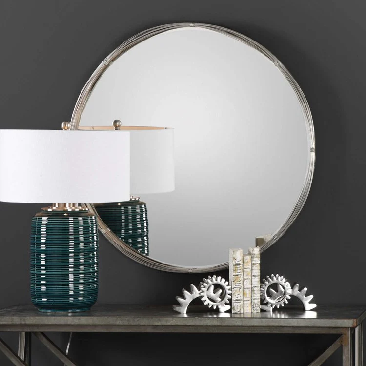 Uttermost Ohmer Antiqued Metallic Silver Leaf Round Mirror