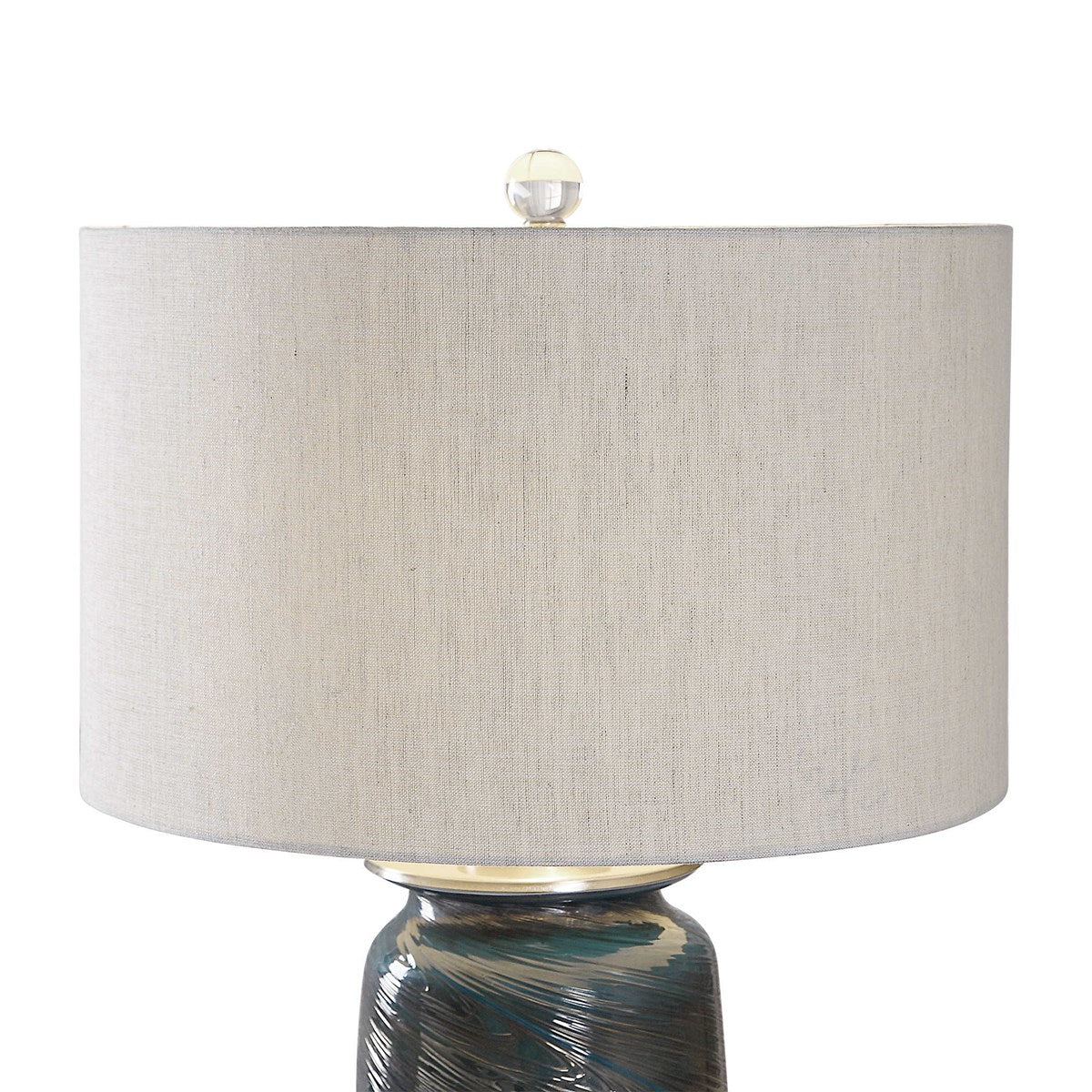 Uttermost Olesya Ocean Blue and Metallic Bronze Table Lamp With Beige Linen Shade - Image 5