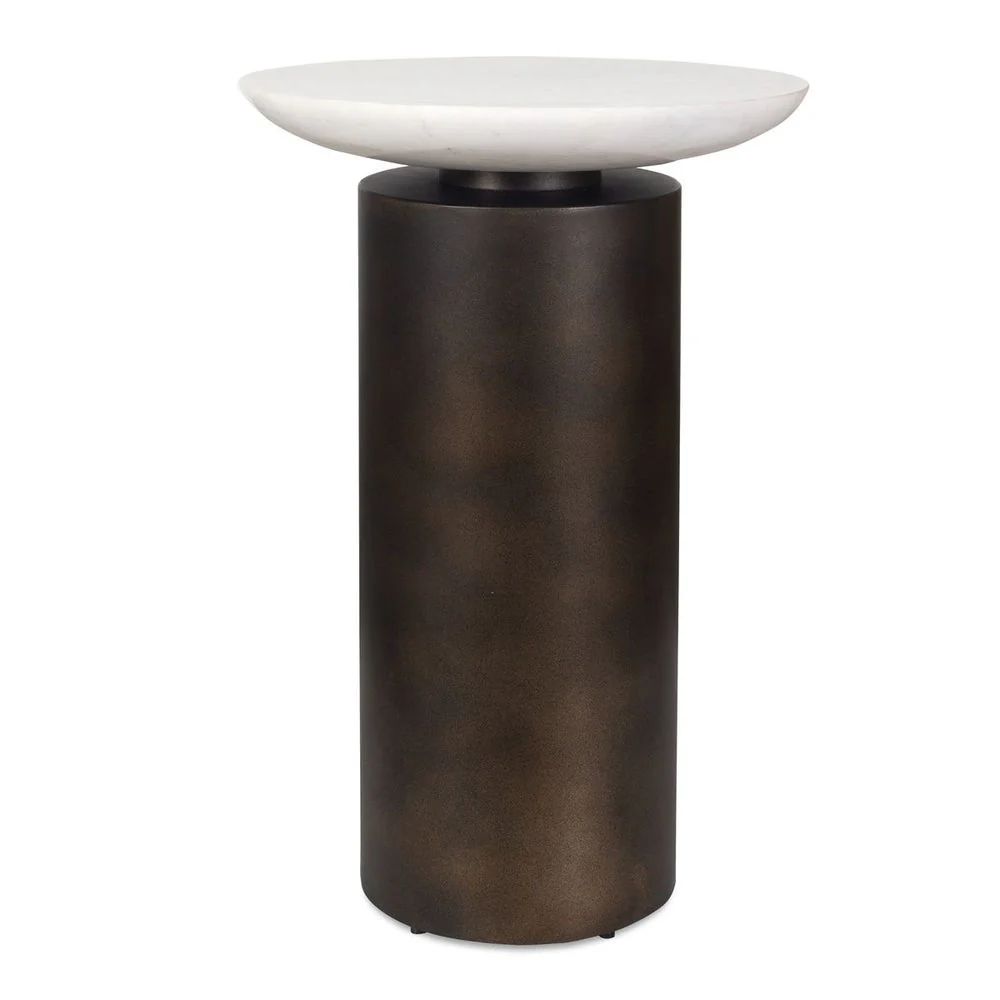 Uttermost Oslo White Marble Top With Bronze Base Accent Table ~ Indoor And Outdoor Use