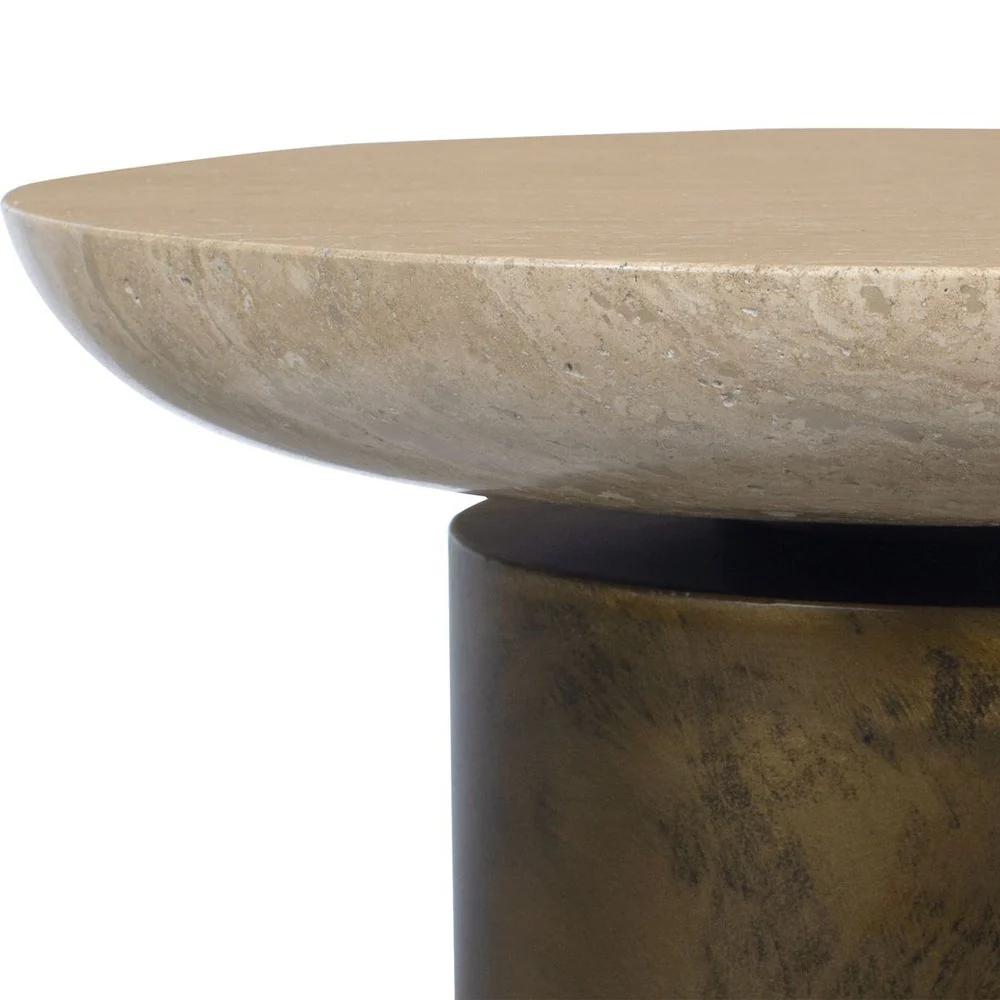 Uttermost Oslo Travertine and Antiqued Brass Finished Iron Accent Table ~ Indoor And Outdoor Use - Image 4
