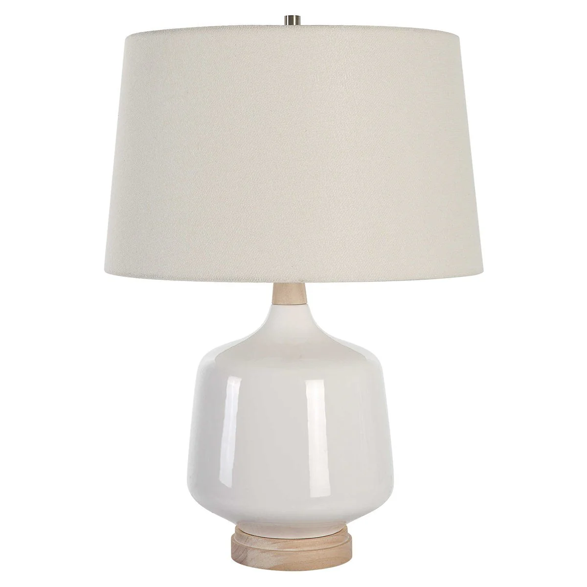 Uttermost Opal White Gloss Glazed Ceramic Table Lamp With Off-White Linen Shade - Image 2