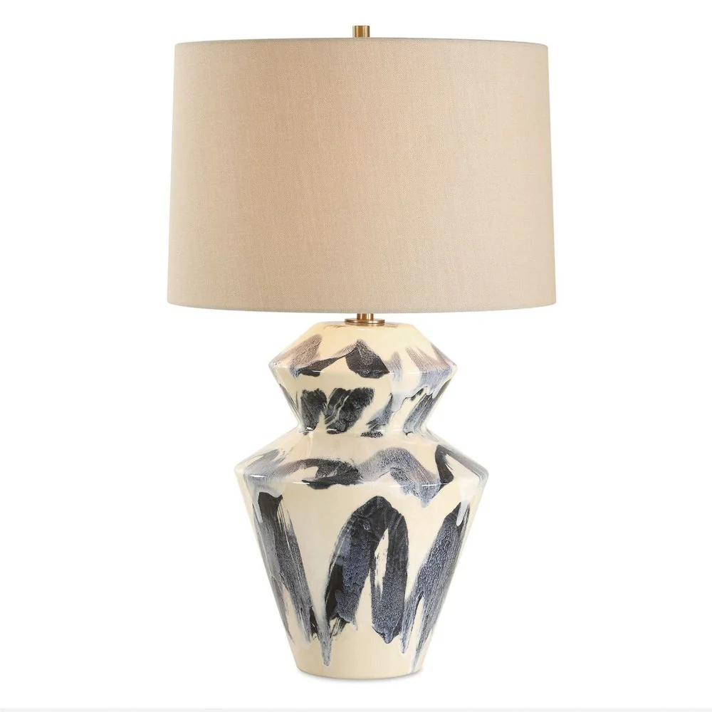 Uttermost Oranda Blue Abstract Pattern Table Lamp With Off-White Linen Shade - Image 2