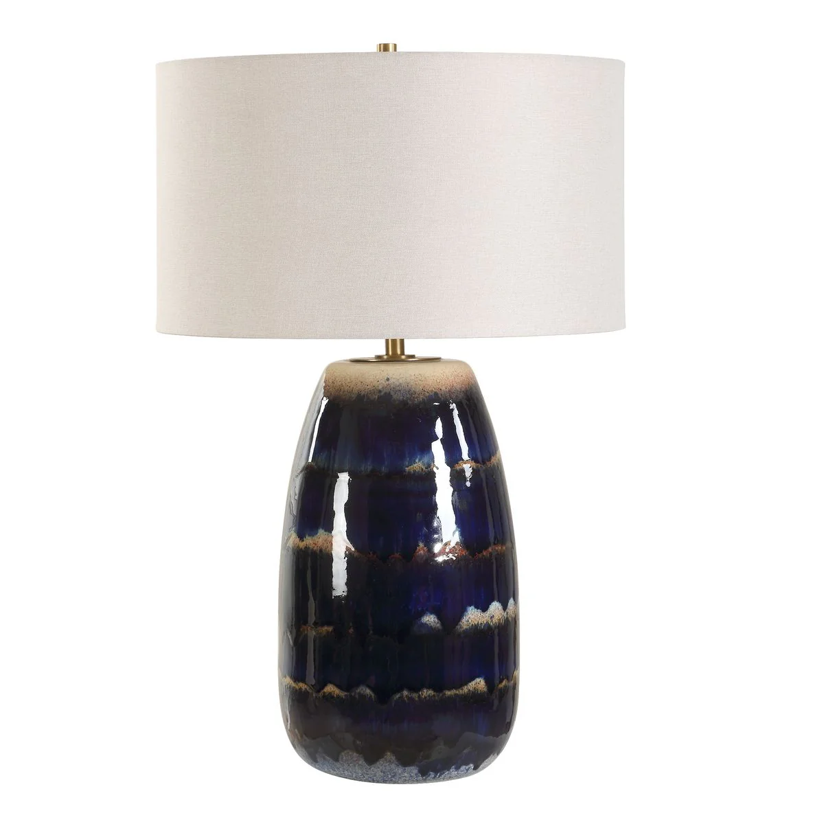 Uttermost Orleans Blue Drip Glazed Table Lamp With White Linen Shade - Image 3