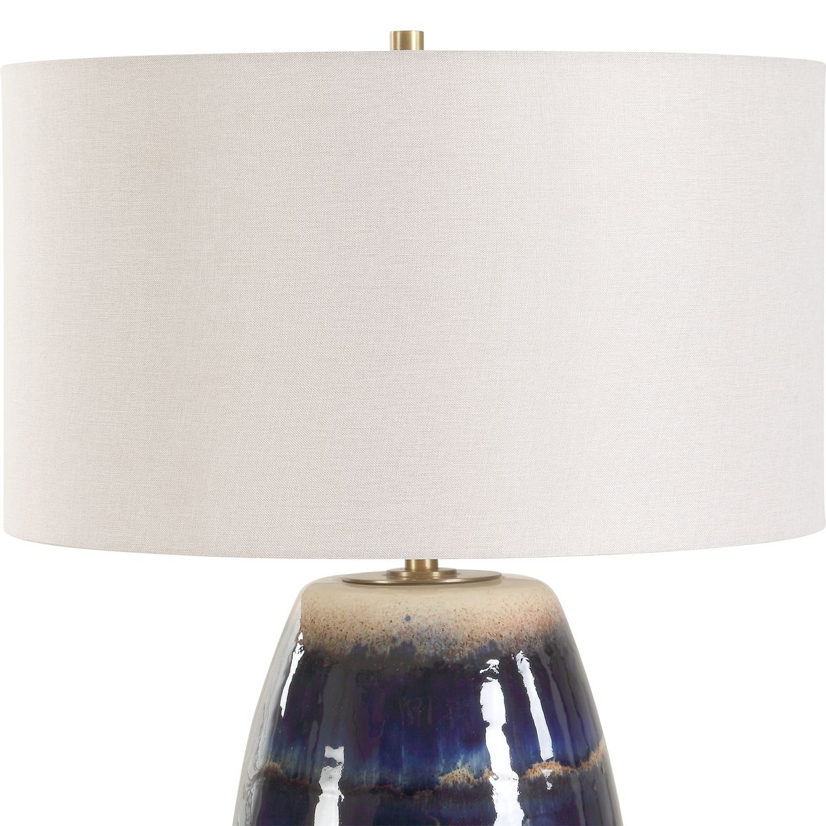 Uttermost Orleans Blue Drip Glazed Table Lamp With White Linen Shade - Image 4