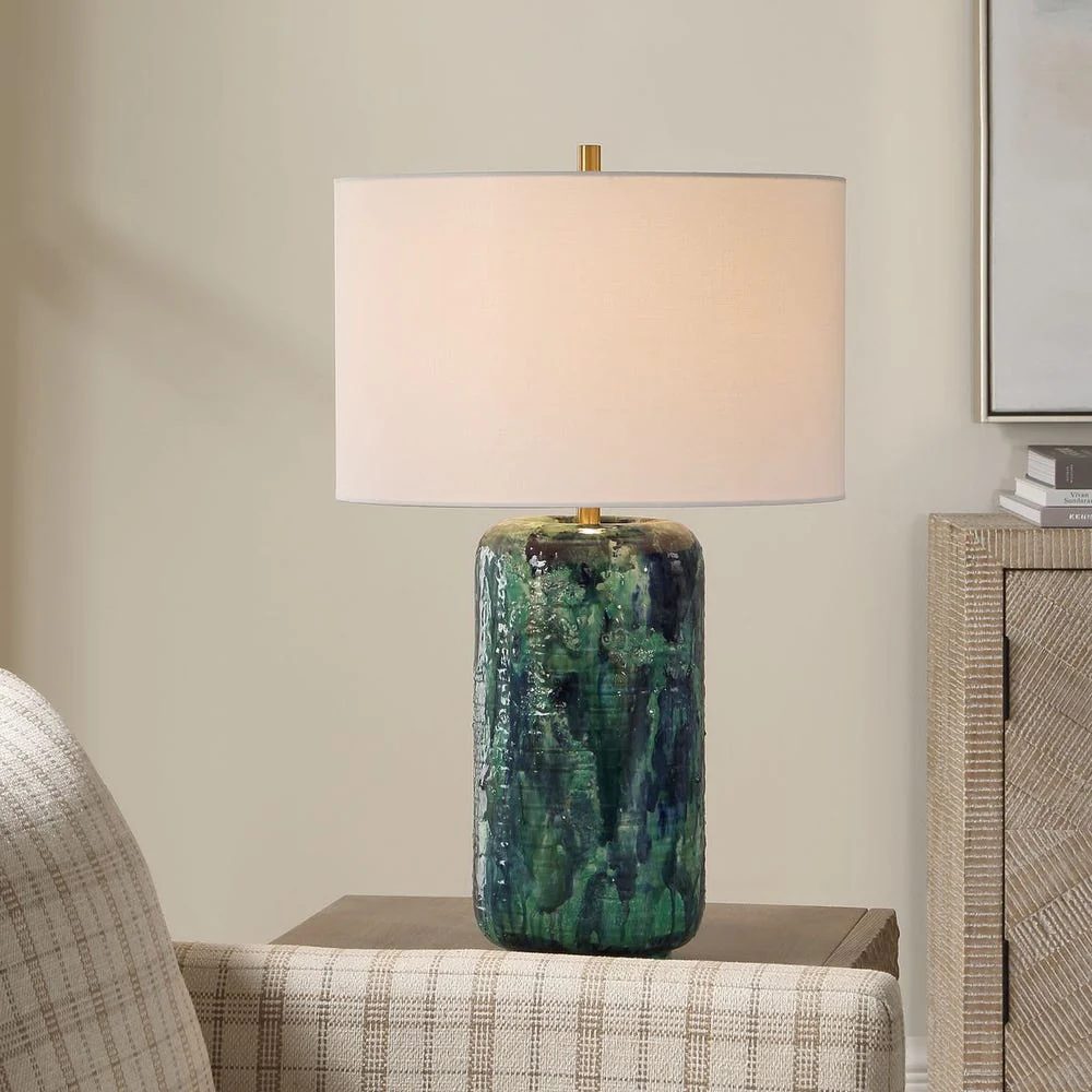 Uttermost Out Of The Blue Table Lamp With Antique Brass Accents