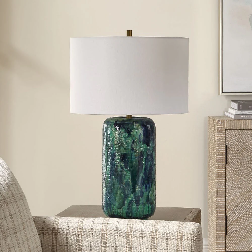 Uttermost Out Of The Blue Table Lamp With Antique Brass Accents - Image 2