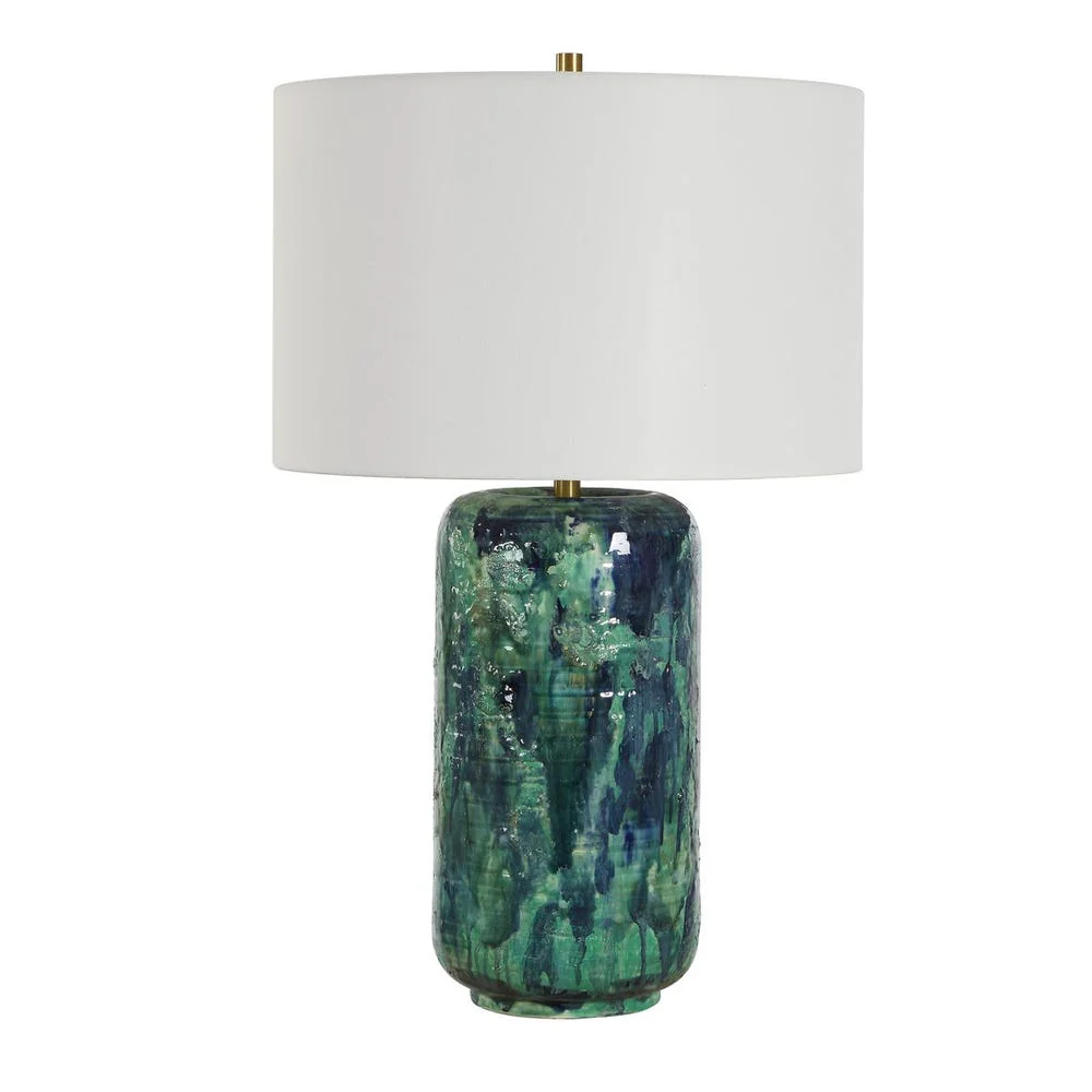 Uttermost Out Of The Blue Table Lamp With Antique Brass Accents - Image 3