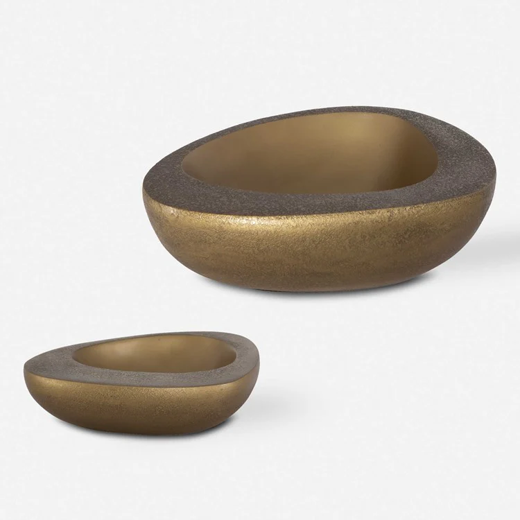 Uttermost Ovate Textured Antique Brass Set of 2 Organically Shaped Bowls - Image 2