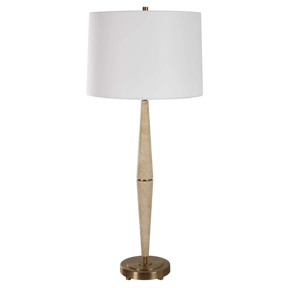 Uttermost Palu Beige Travertine Table Lamp With White Linen Shade - Image 4