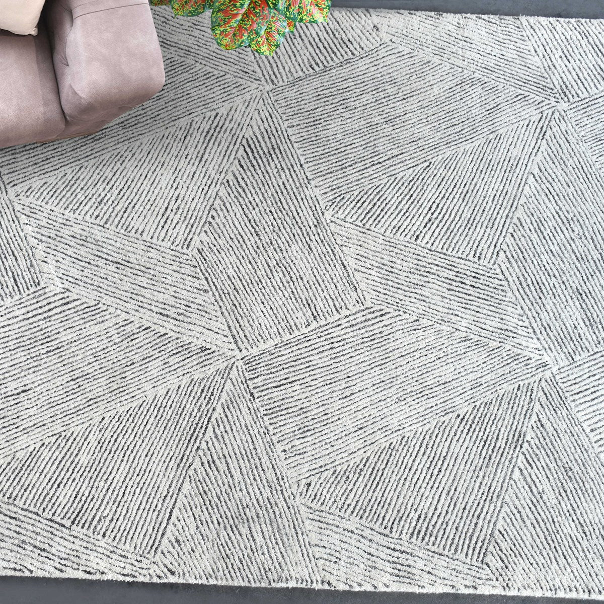 Uttermost Paonia Hand Tufted Ivory and Gray Wool Geometric Pattern Rug ~ 9' x 12' - Image 3