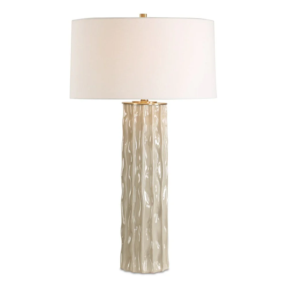 Uttermost Parilli Taupe Gray Glazed Table Lamp With Off White Linen Shade - Image 2