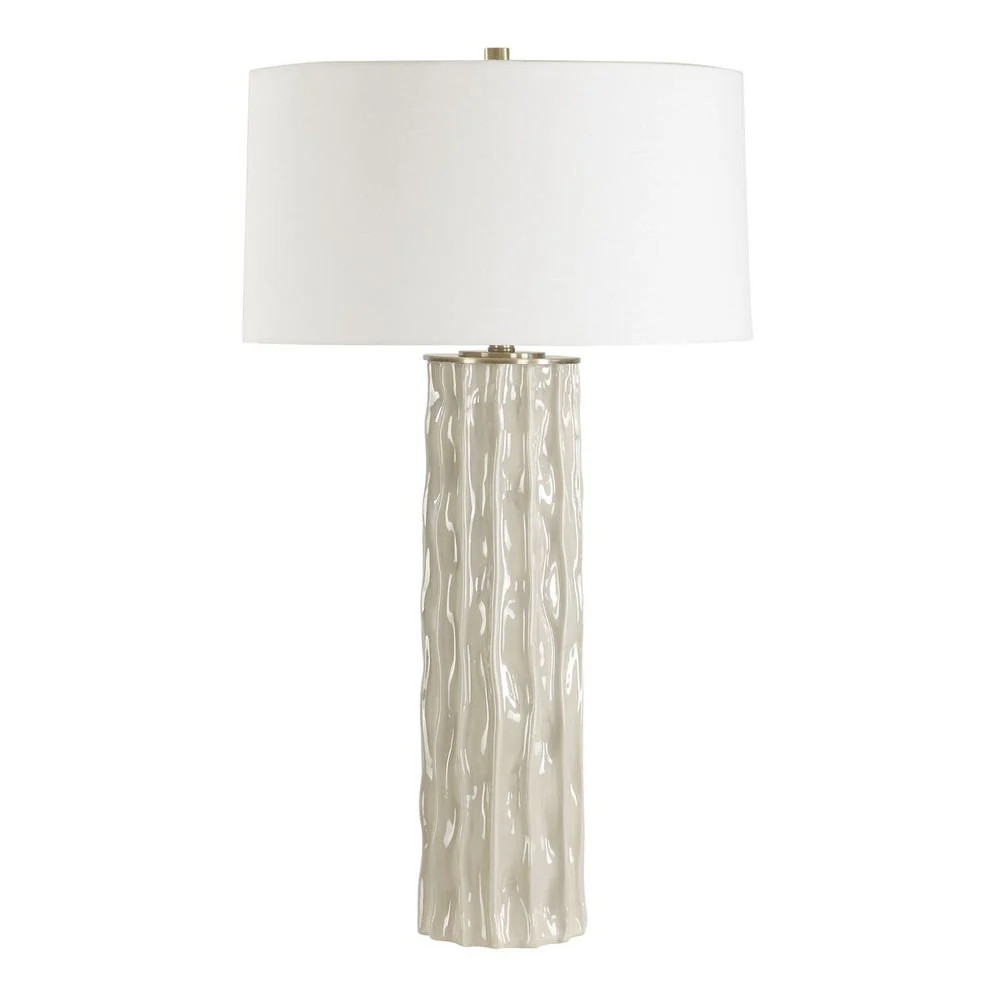 Uttermost Parilli Taupe Gray Glazed Table Lamp With Off White Linen Shade - Image 3