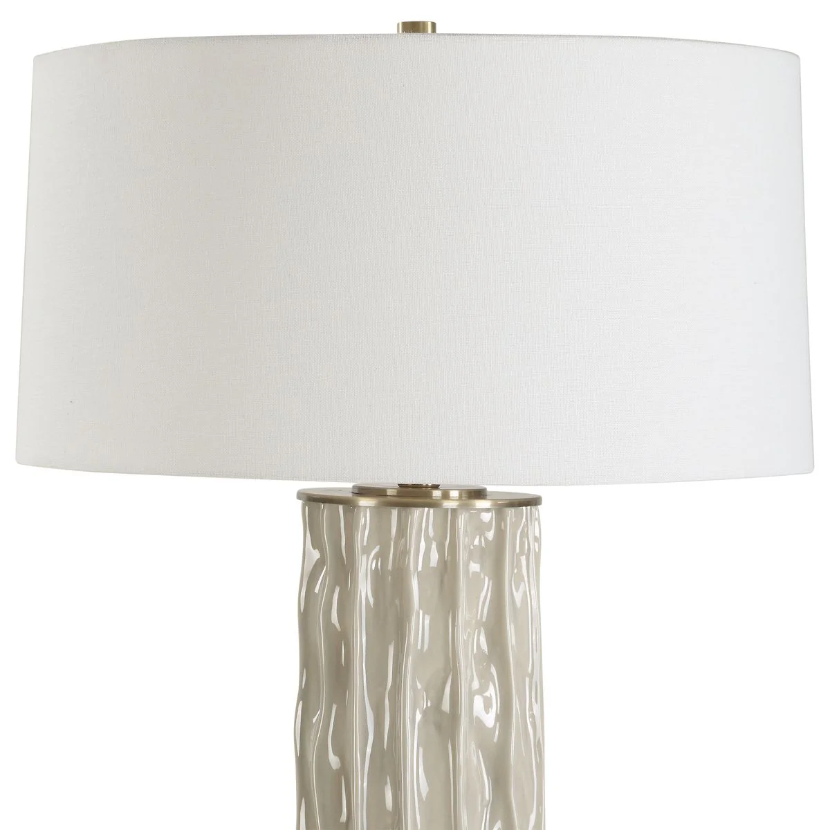 Uttermost Parilli Taupe Gray Glazed Table Lamp With Off White Linen Shade - Image 4
