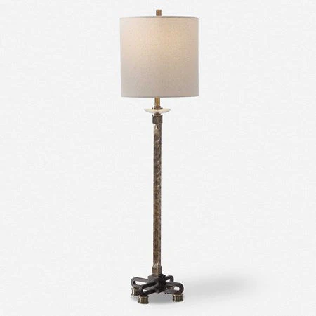 Uttermost Parnell Antiqued Brass Buffet Lamp With Beige Linen Shade - Image 2
