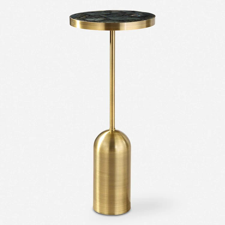 Uttermost Pascal Labradorite Top With Brushed Brass Finish Round Accent Table