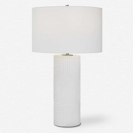 Uttermost Patchwork Soft White Glazed Ceramic Table Lamp With Linen Shade - Image 2