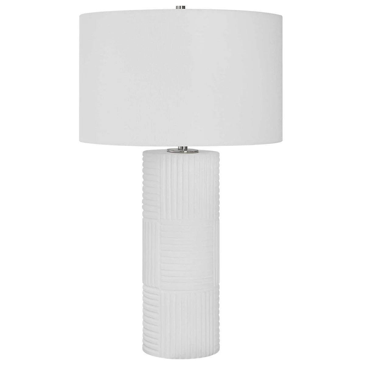 Uttermost Patchwork Soft White Glazed Ceramic Table Lamp With Linen Shade - Image 4