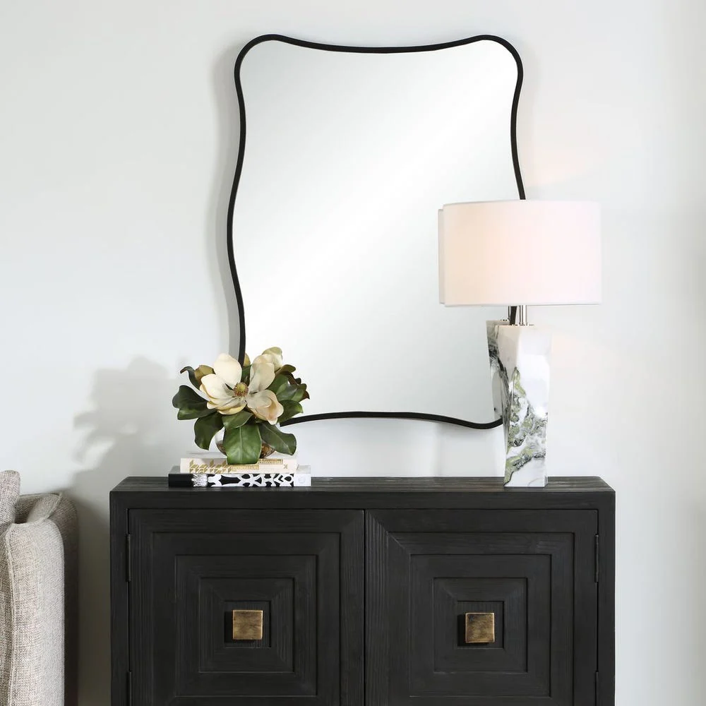 Uttermost Pavia Curvy Sleek Satin Black Vanity Mirror