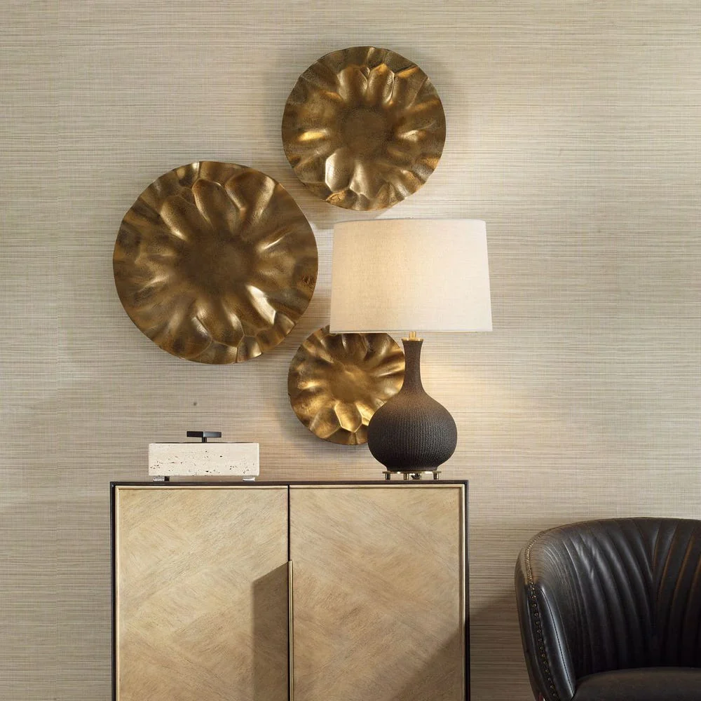 Uttermost Peonia Golden Dark Bronze Set of 3 Wall Discs Decor ~ Indoor And Outdoor Use