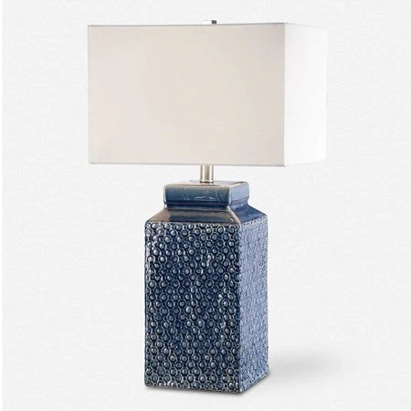Uttermost Pero Sapphire Blue Glazed Ceramic Table Lamp With White Linen Shade - Image 3