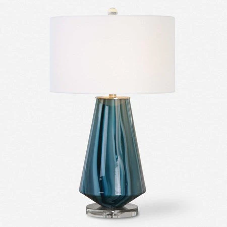 Uttermost Pescara Teal Gray Glass Table Lamp With Beige Linen Shade - Image 2
