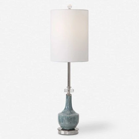 Uttermost Piers Blue Glazed Ceramic Buffet Lamp With White Linen Shade - Image 4