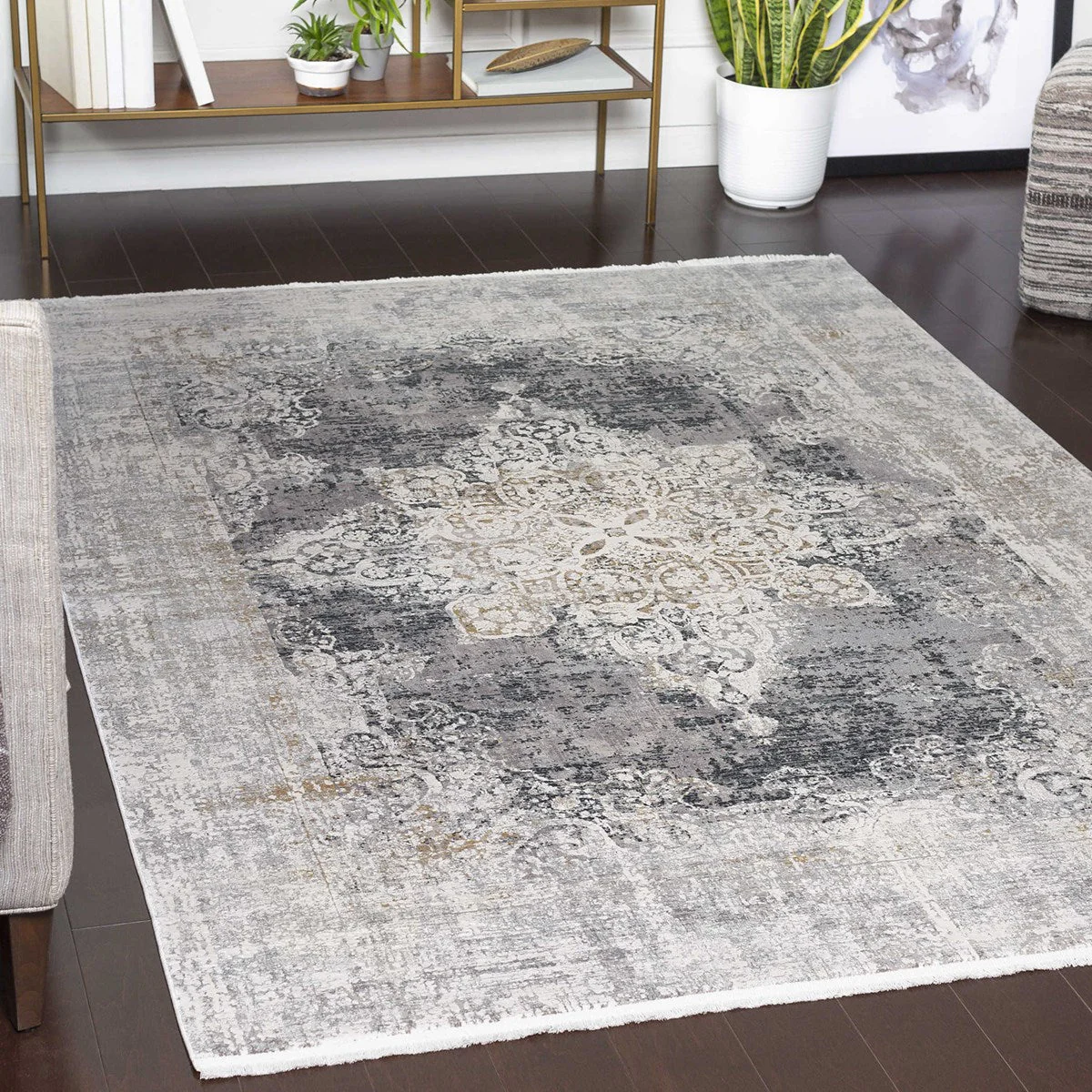 Uttermost Poneto White, Gray, Charcoal and Saffron Rug ~ 10' x 14' - Image 2