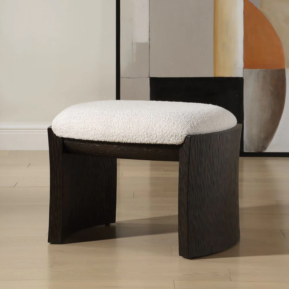 Uttermost Port Walnut Small Bench With White Upholstered Seat Cushion - Image 2