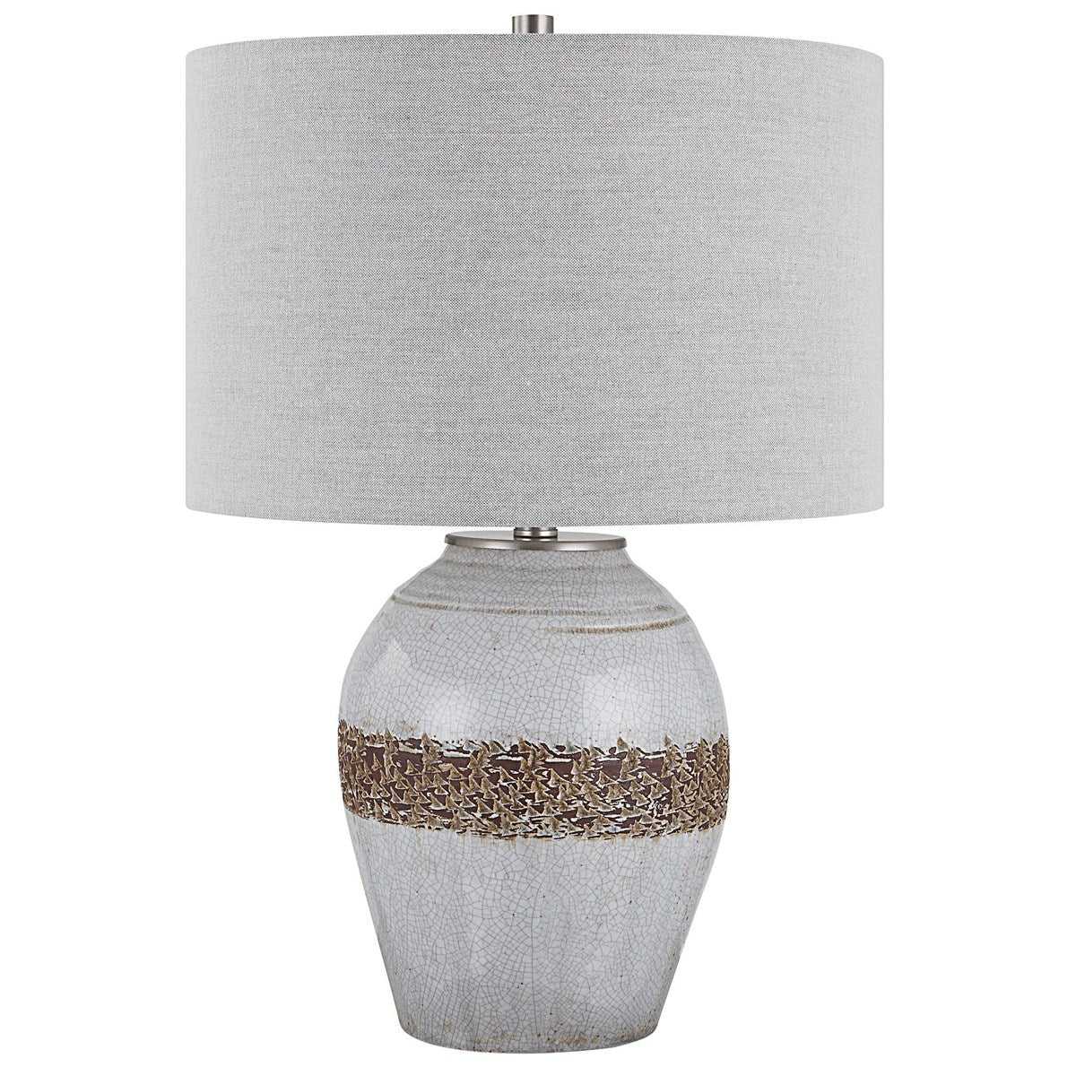 Uttermost Poul Light Gray Crackled Glazed Ceramic Table Lamp With Linen Shade - Image 4