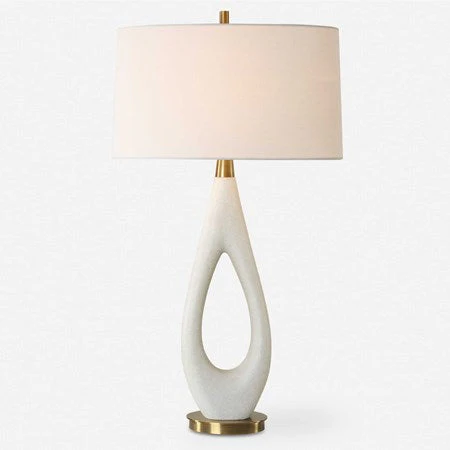 Uttermost Promenade White Stone Table Lamp With Linen Shade - Image 2