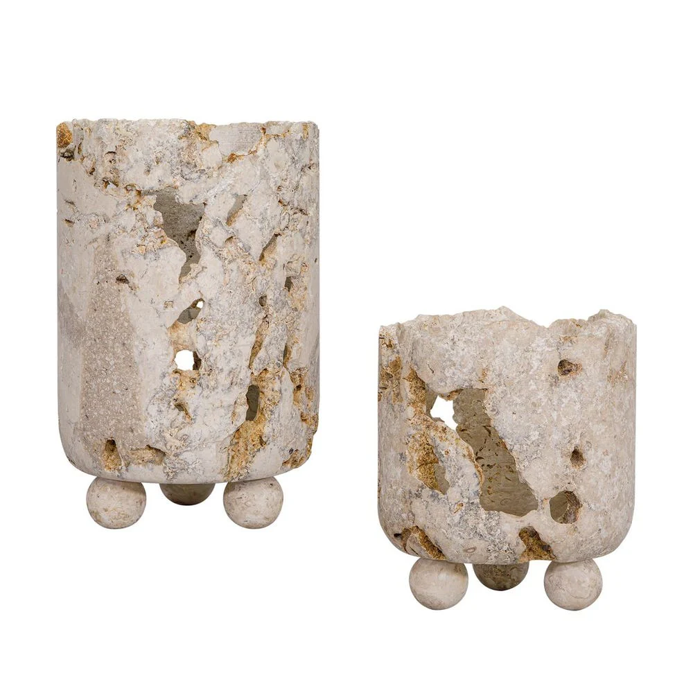 Uttermost Quarried Stone Candle Holders ~ Set Of 2 ~ Indoor & Outdoor Use - Image 10