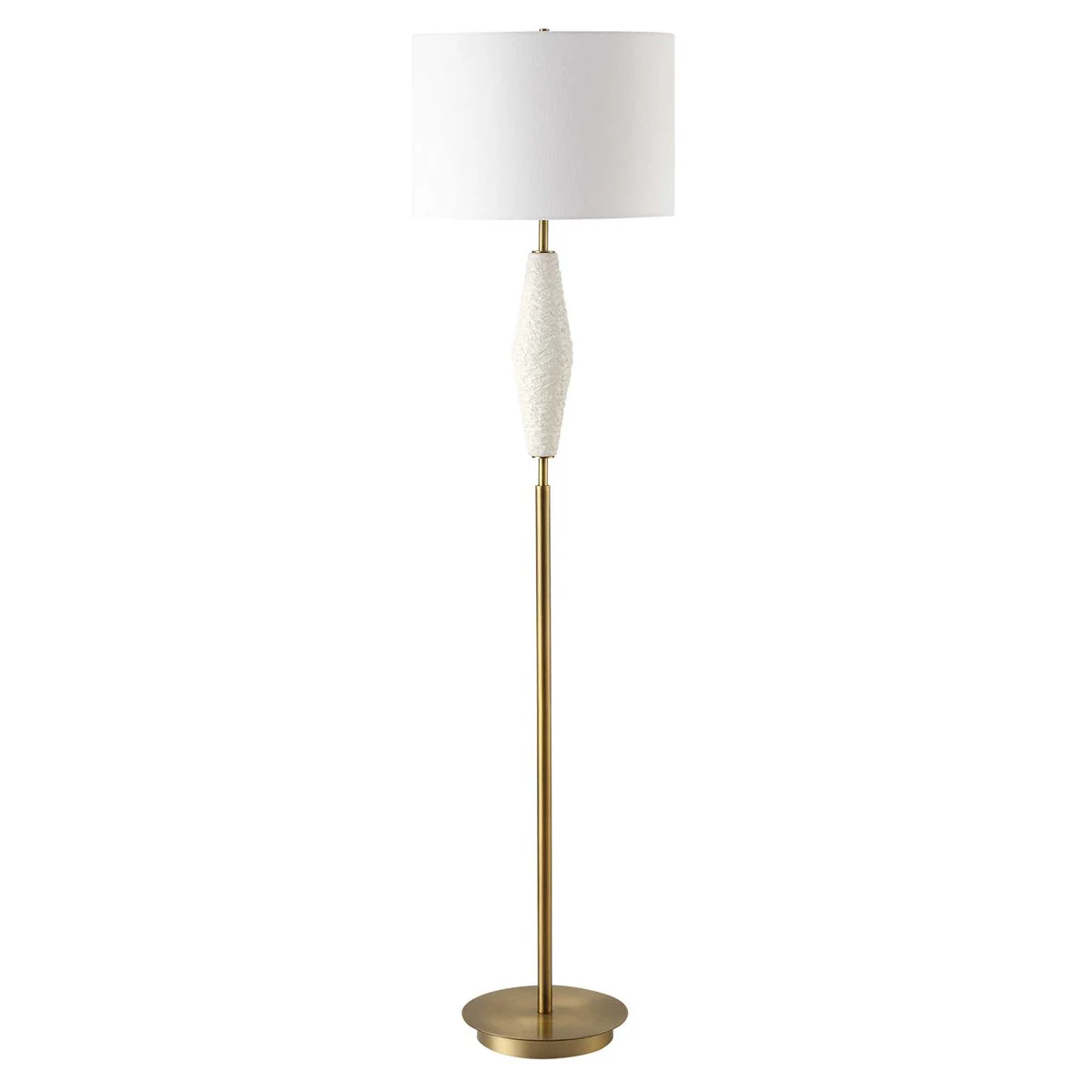 Uttermost Quite Antique Brass and White Ceramic The Buzz Floor Lamp With Linen Shade - Image 3
