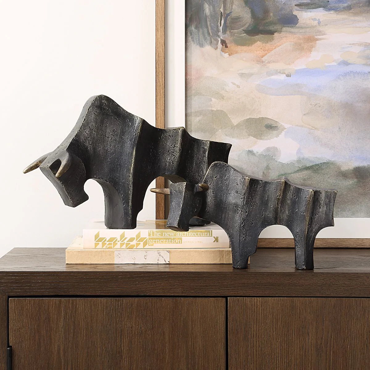 Uttermost Regal Bull Sculptures Set Of Two