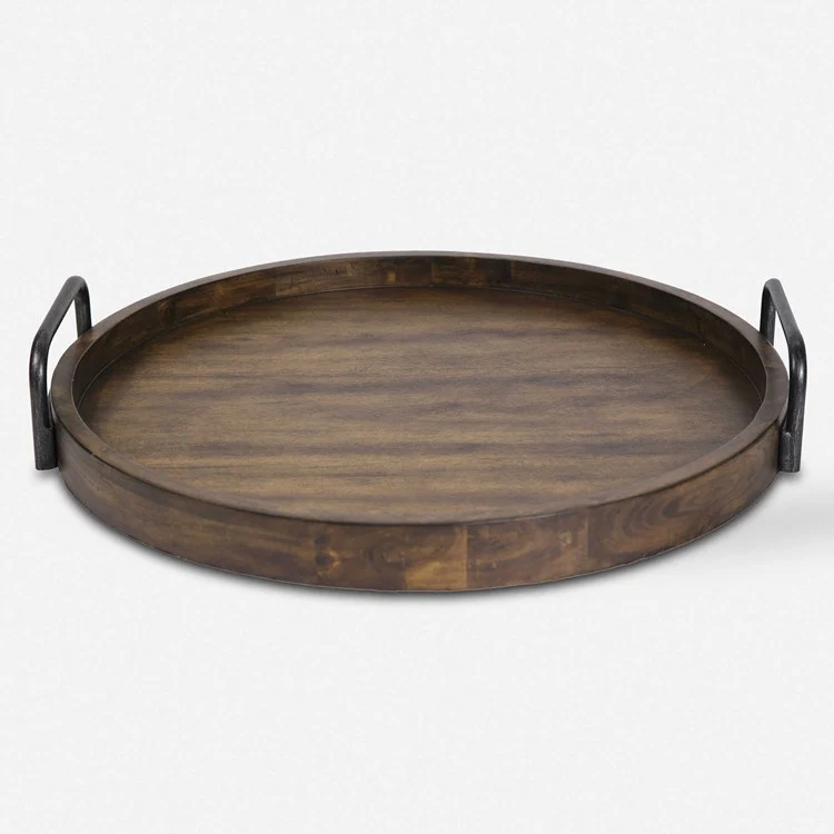 Uttermost Reine Acacia Wood Tray with Iron Handles - Image 2