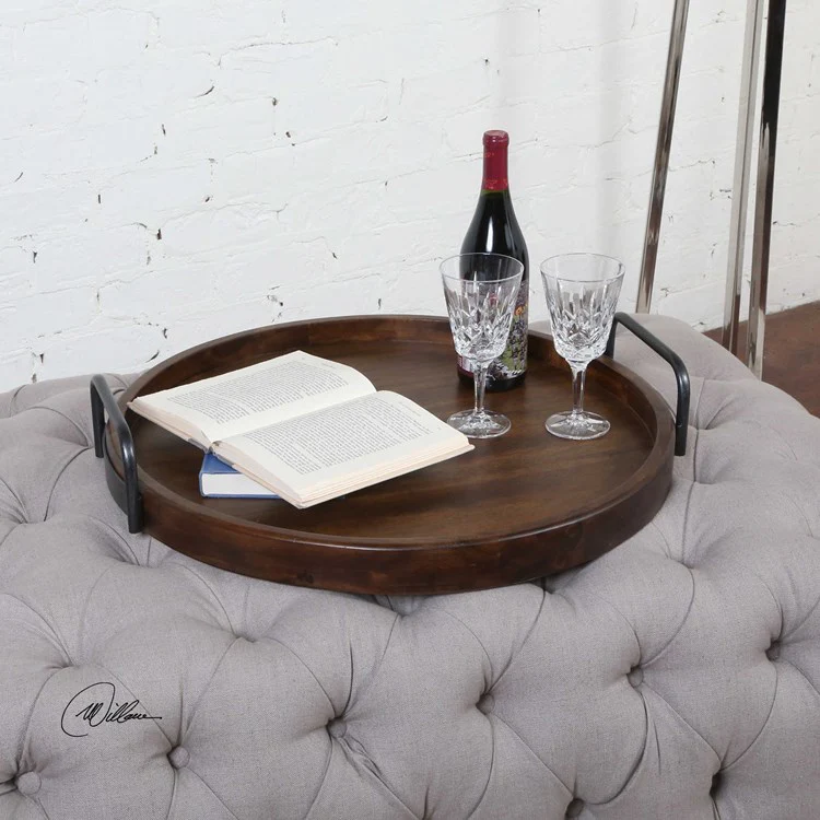 Uttermost Reine Acacia Wood Tray with Iron Handles - Image 3