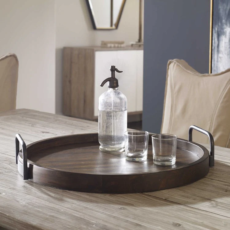 Uttermost Reine Acacia Wood Tray with Iron Handles - Image 4